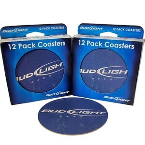 Bud‎ Light 12 Pack Coasters Set of 2 Barware Pulp Board Blue 24 Total